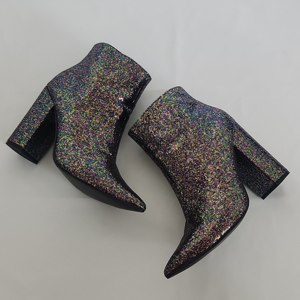 Charlotte Russe Black Multi Glitter Pointed Toe Ankle Boots